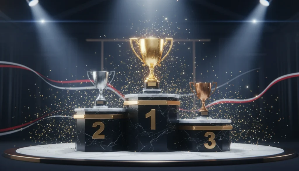 TOP 5 najlepszych bukmacherów w Polsce 2025 - podium zwycięzców rankingu operatorów zakładów sportowych