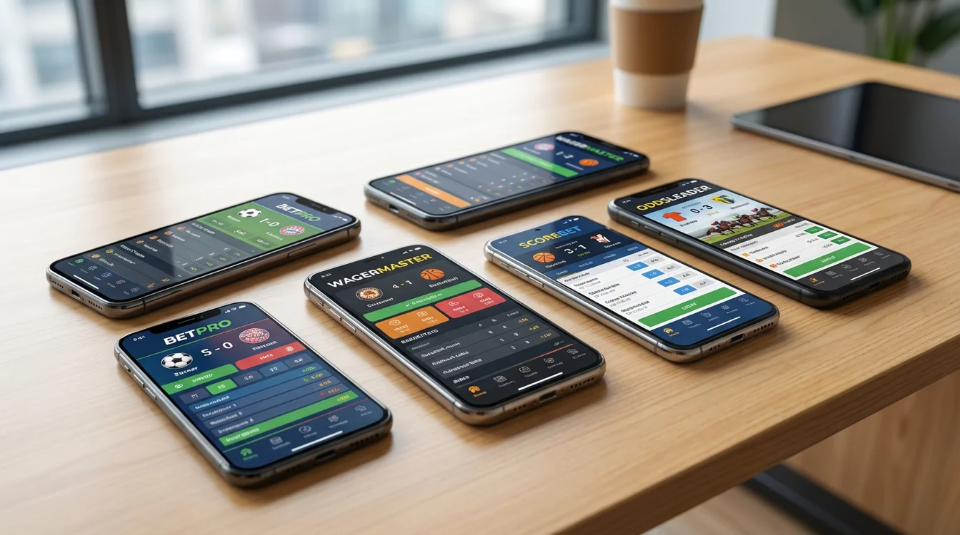 Różne smartfony z aplikacjami bukmacherskimi na ekranach