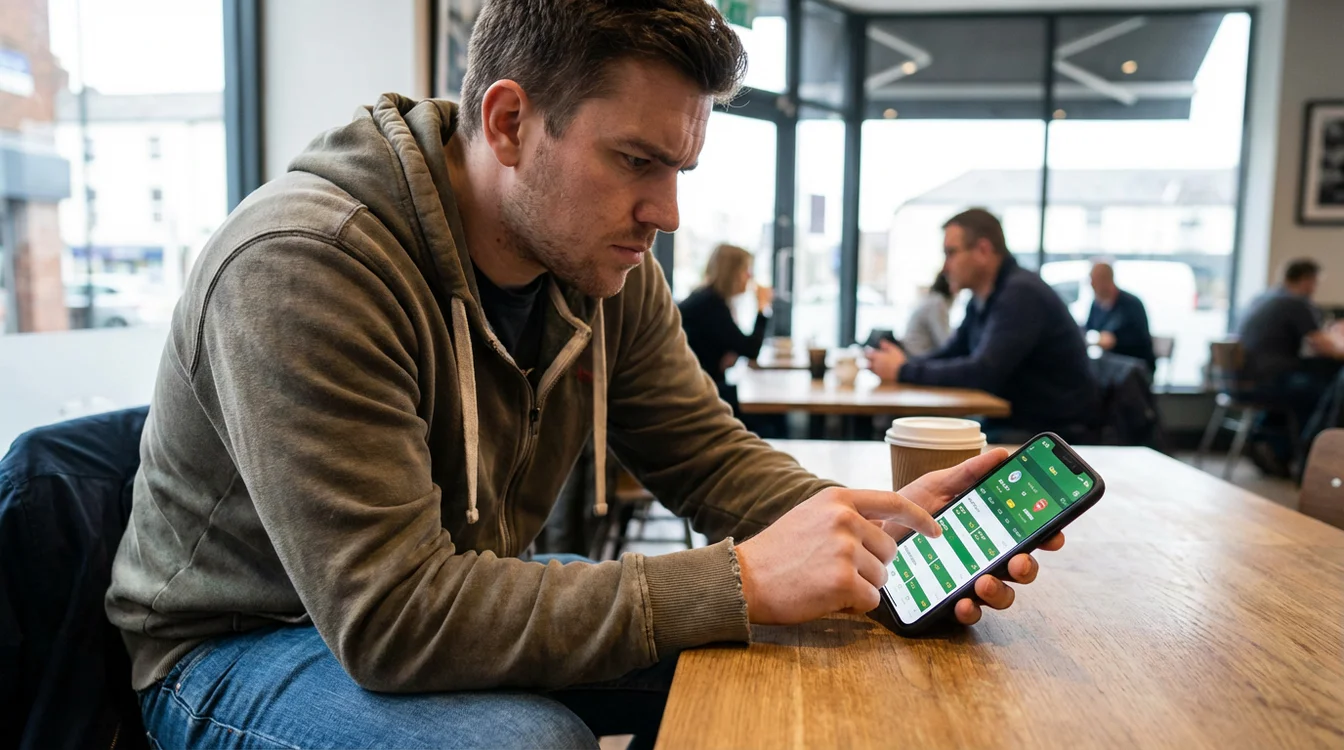 Osoba analizująca kursy na smartfonie przed meczem